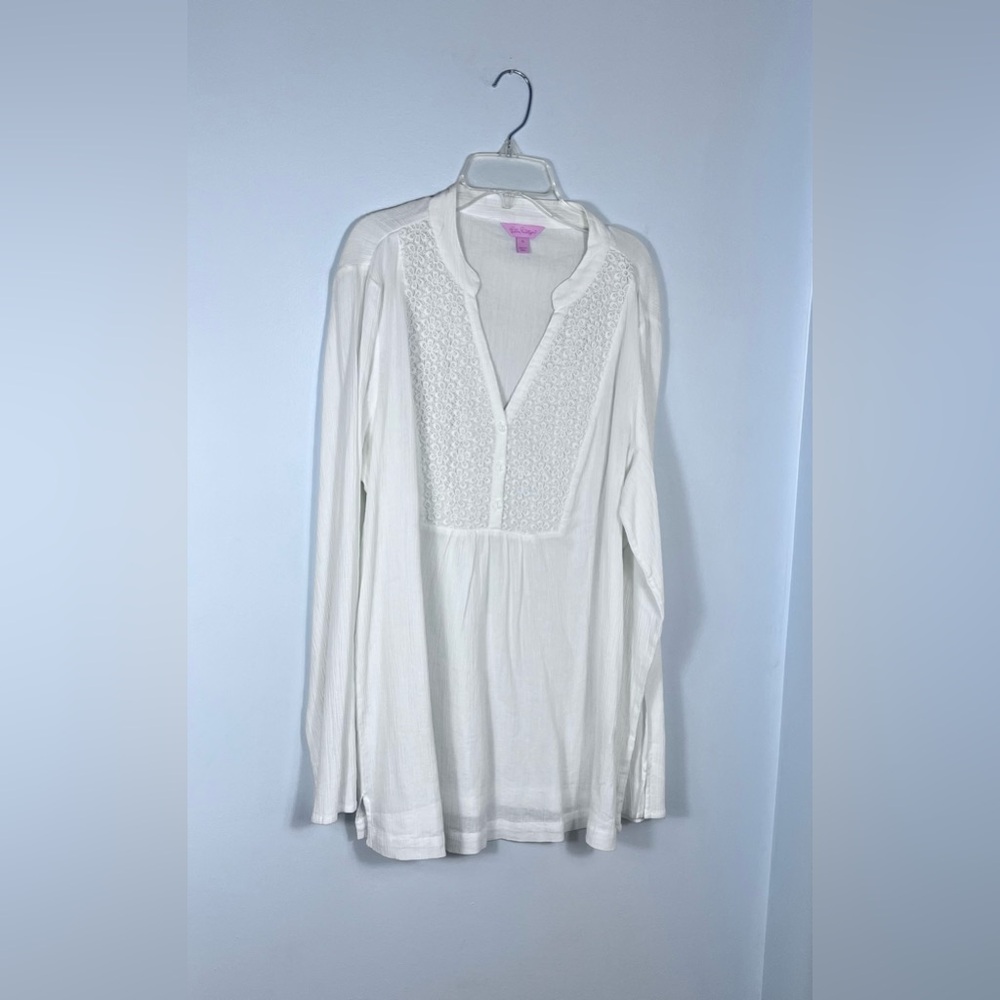 Lilly Pulitzer White Long-Sleeve Tunic with Lace Bib